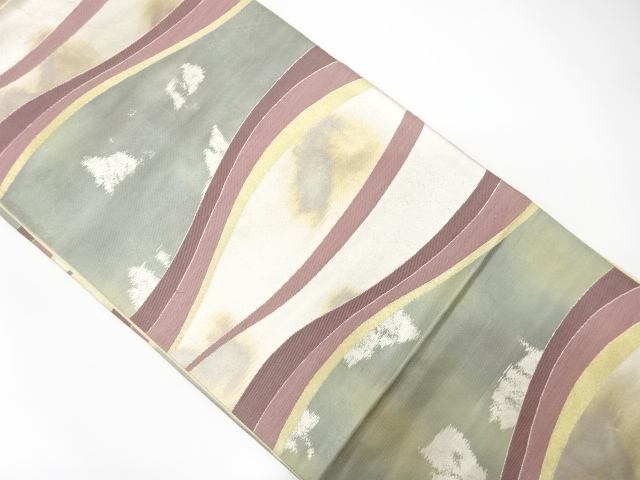 JAPANESE KIMONO / ANTIQUE FUKURO OBI / SILK / WOVEN WAVY STRIPE